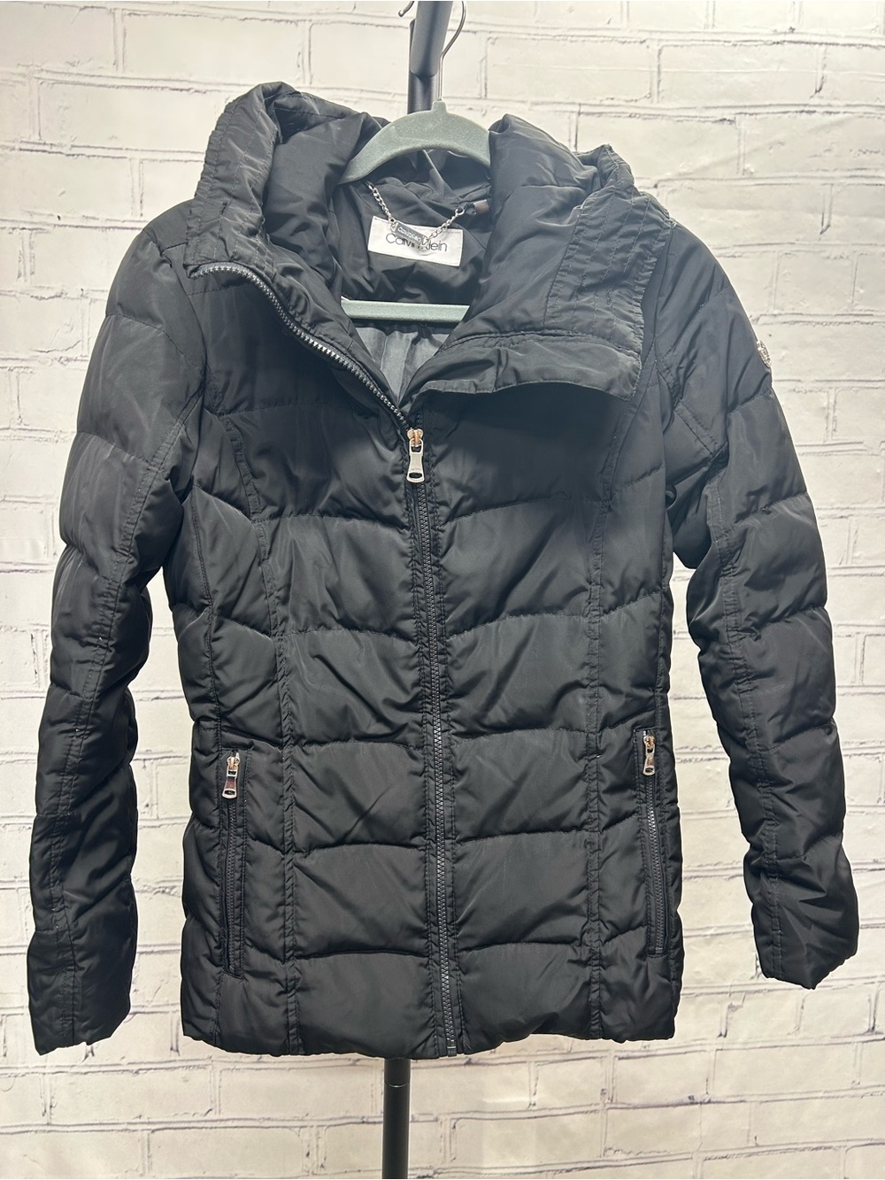 Calvin Klein Women's Black Quilted Puffer Jacket with Hood